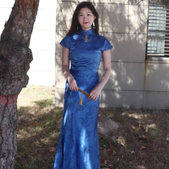 Blue Elegant Dress (Qi Pao) - Picture 3 of 3